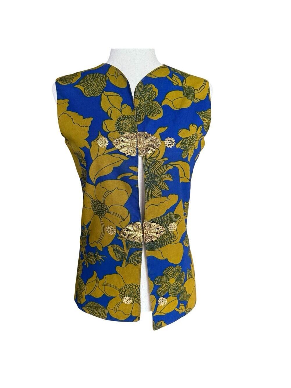 Diego New York Vintage Brocade Vest Floral Gold Closure Size S/M